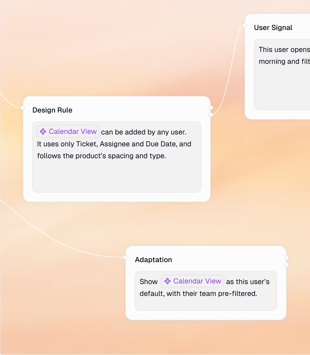 Attalu Studio: a Design Rule node, a User Signal node and the Adaptation they produce, connected on a canvas