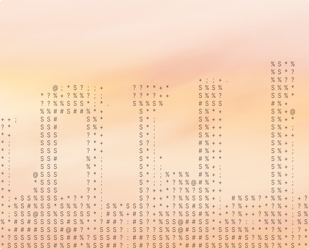 Abstract pattern of characters on a warm orange background