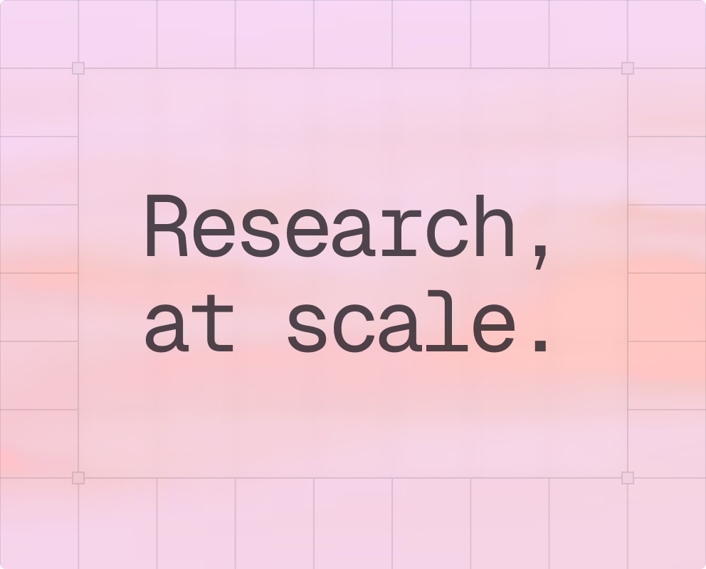 The words Research, at scale on a pink grid